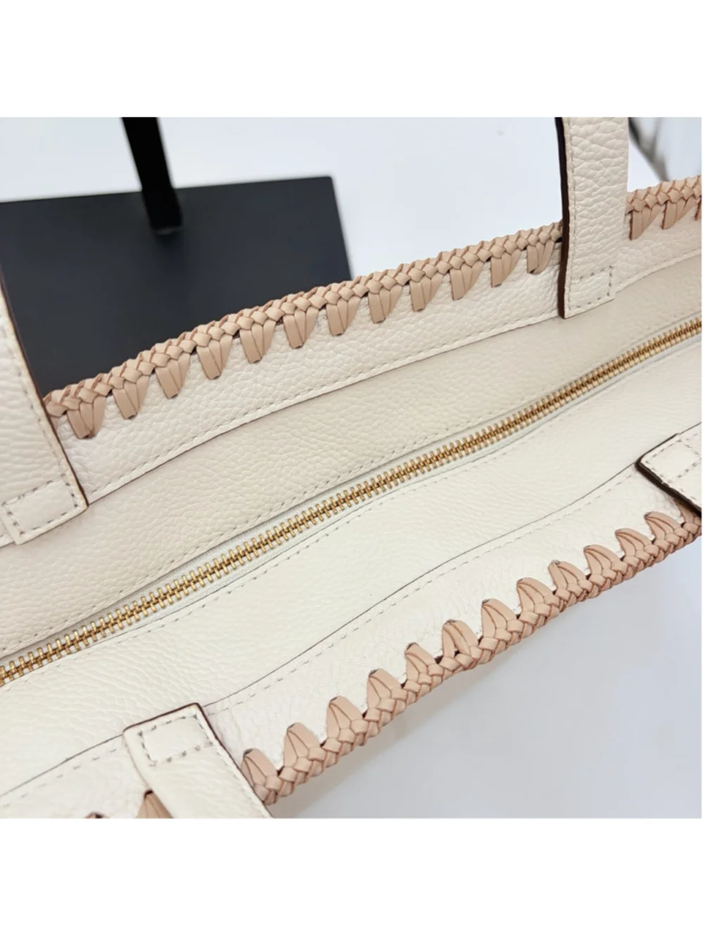 KATE SPADE New York Large Pebbled Leather Zip Tote Cream Whipstitch